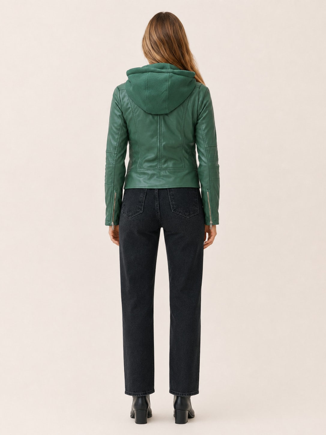 Women's Hooded Moto Biker Jacket with Zip Front | Emma Rose_2