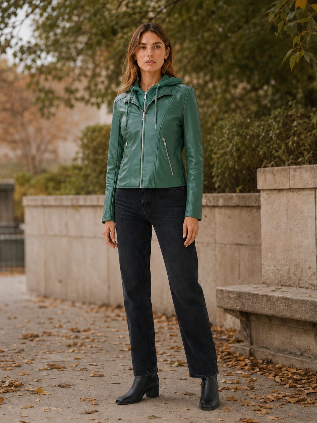 Women's Hooded Moto Biker Jacket with Zip Front | Emma Rose_5