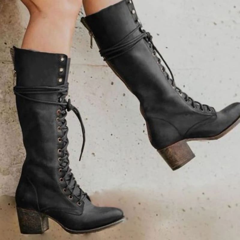 Women's Lace-Up Faux Leather Knee High Boots | Rebecca_1