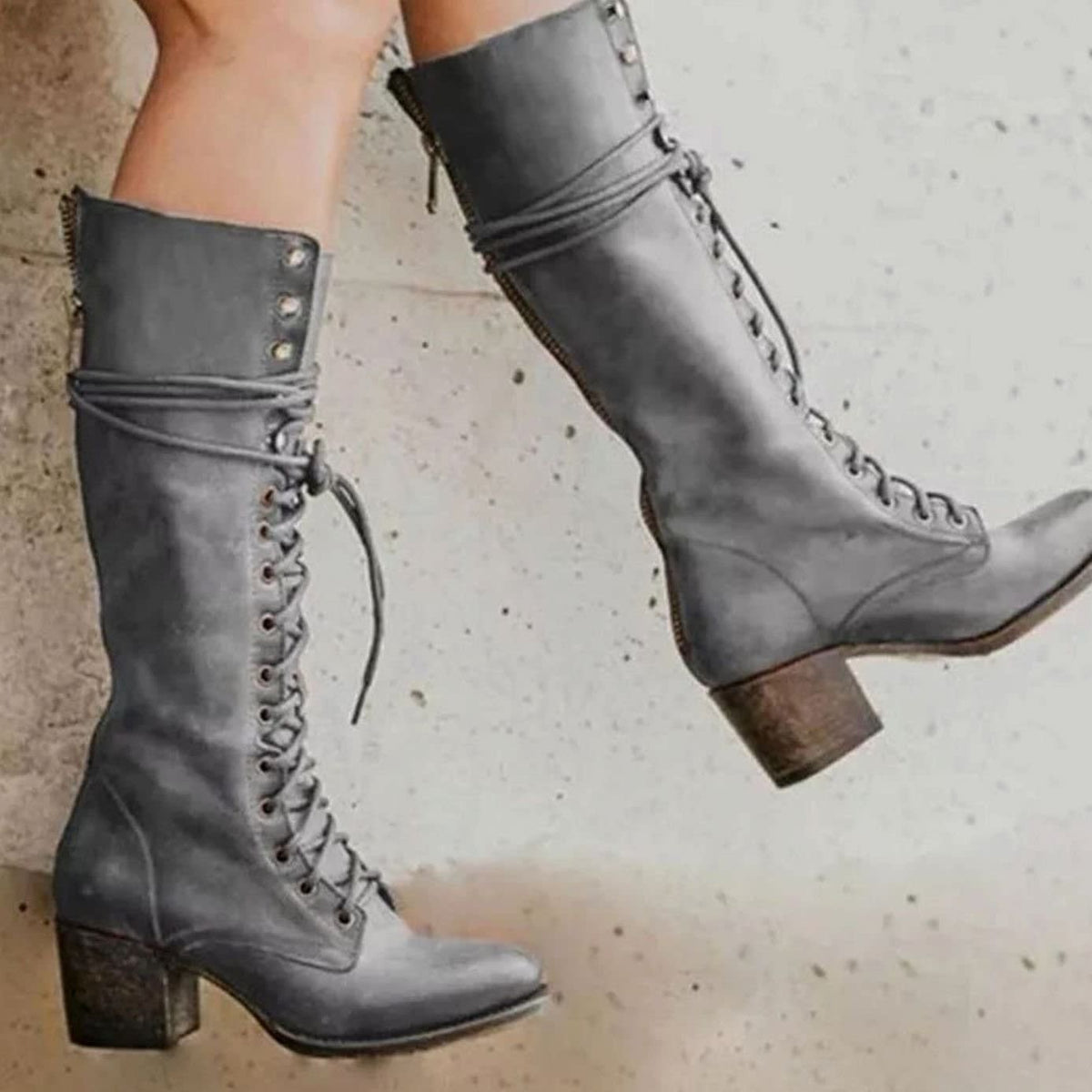 Women's Lace-Up Faux Leather Knee High Boots | Rebecca_2