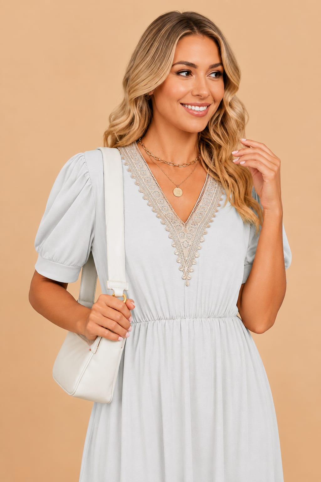 Women's V-Neck Lace Trim Pocket Dress | Amelia Rose_6