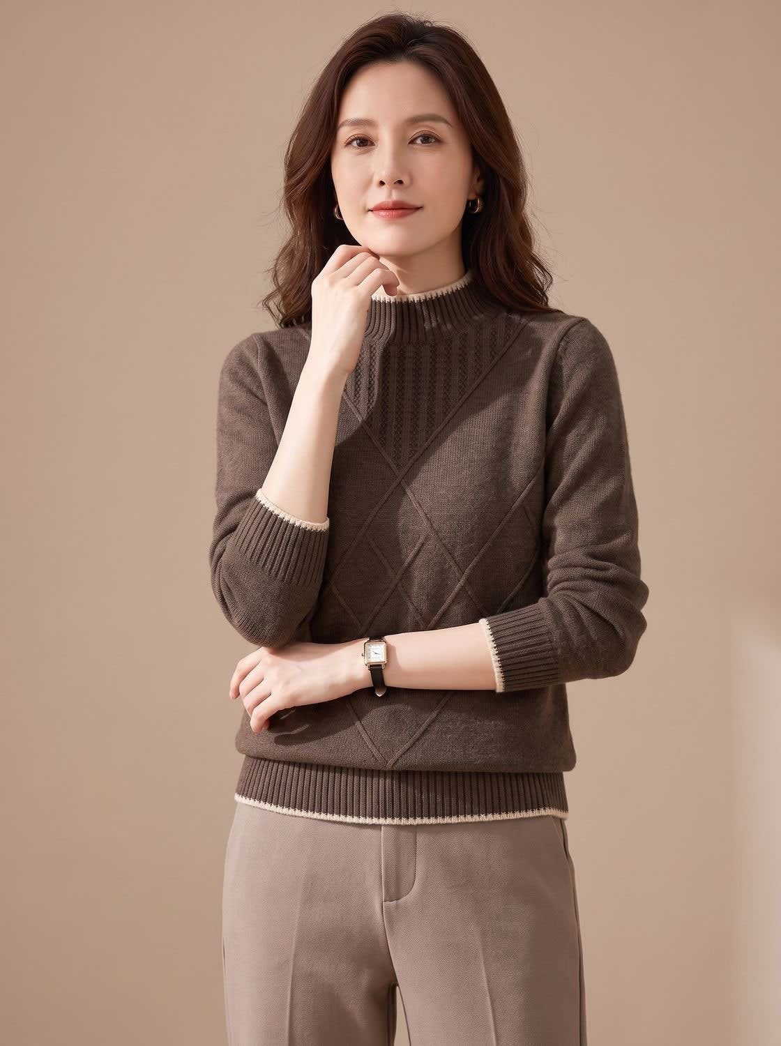 Women's Diamond Cable Knit Mock Neck Jumper | Chelsea_6