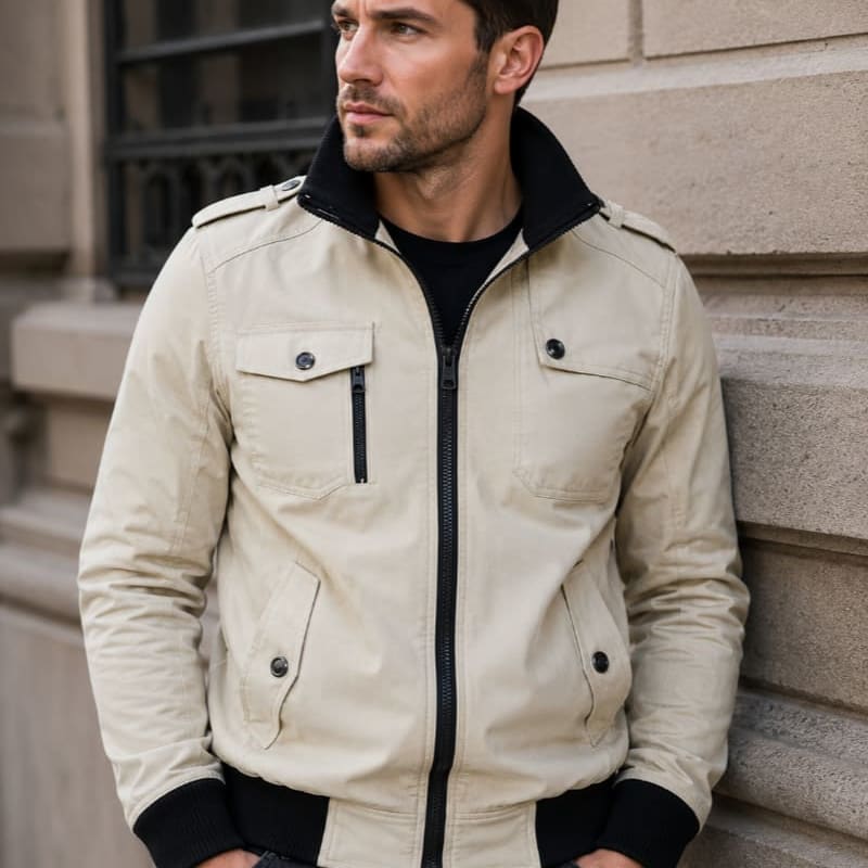 Men's Cotton Stand Collar Utility Jacket | Isaac_1