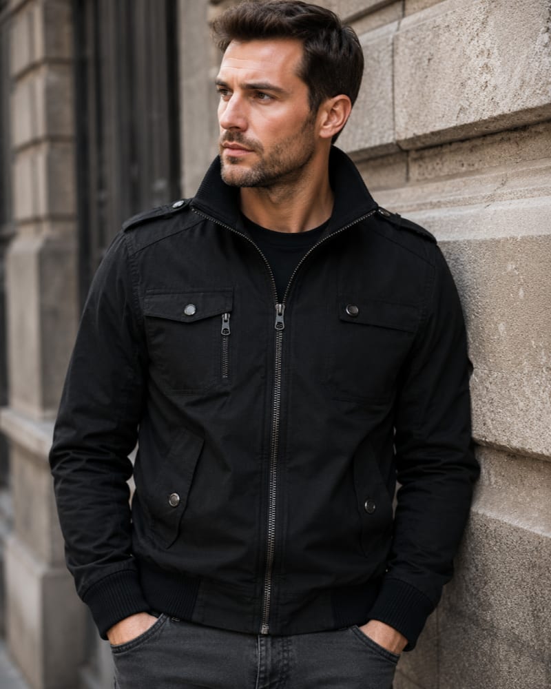 Men's Cotton Stand Collar Utility Jacket | Isaac_2