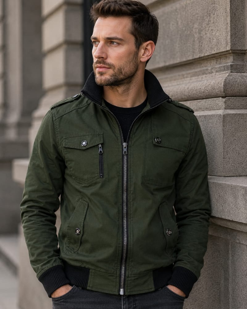 Men's Cotton Stand Collar Utility Jacket | Isaac_4