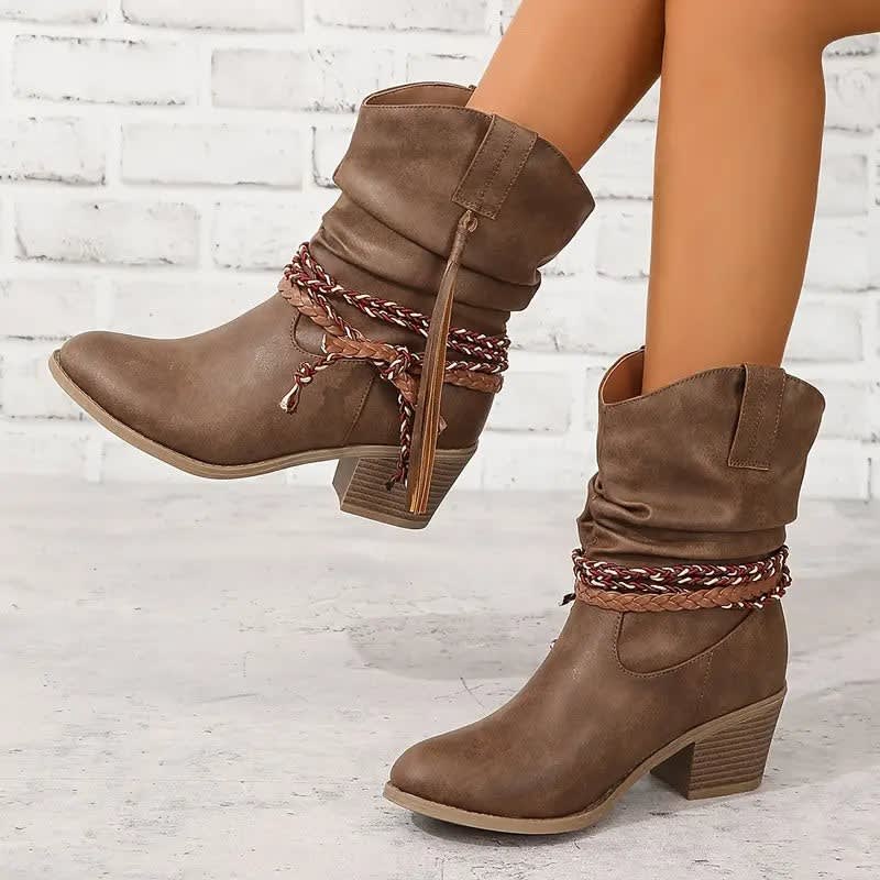Women's Braided Strap Western Ankle Boots | Willow_1