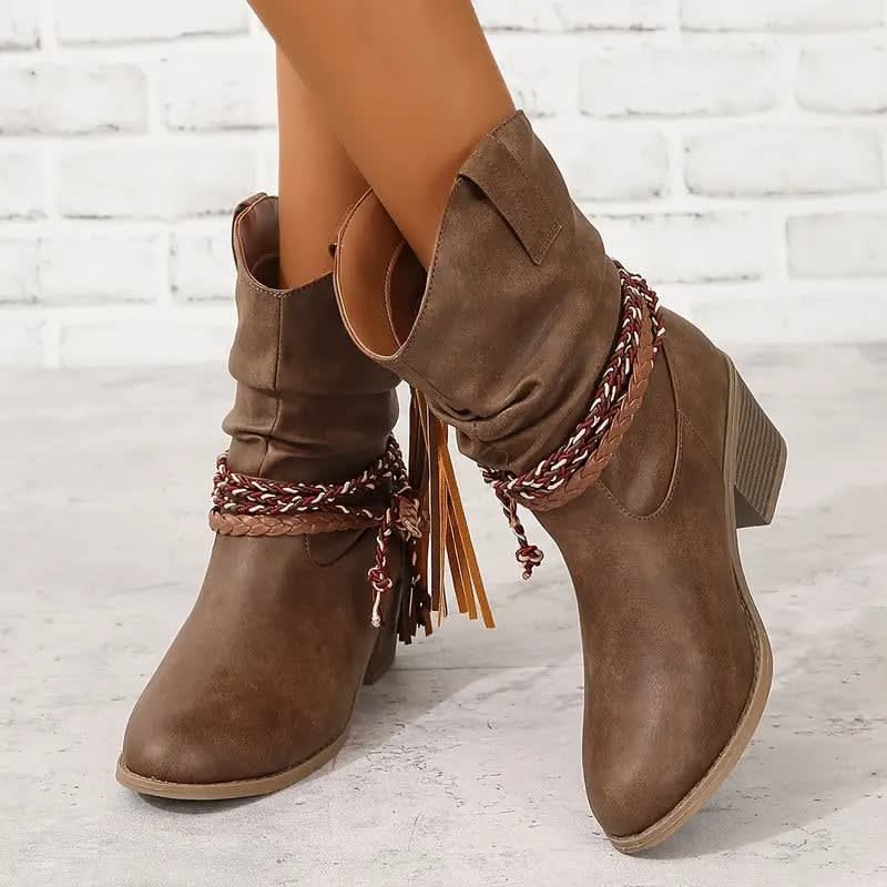 Women's Braided Strap Western Ankle Boots | Willow_2