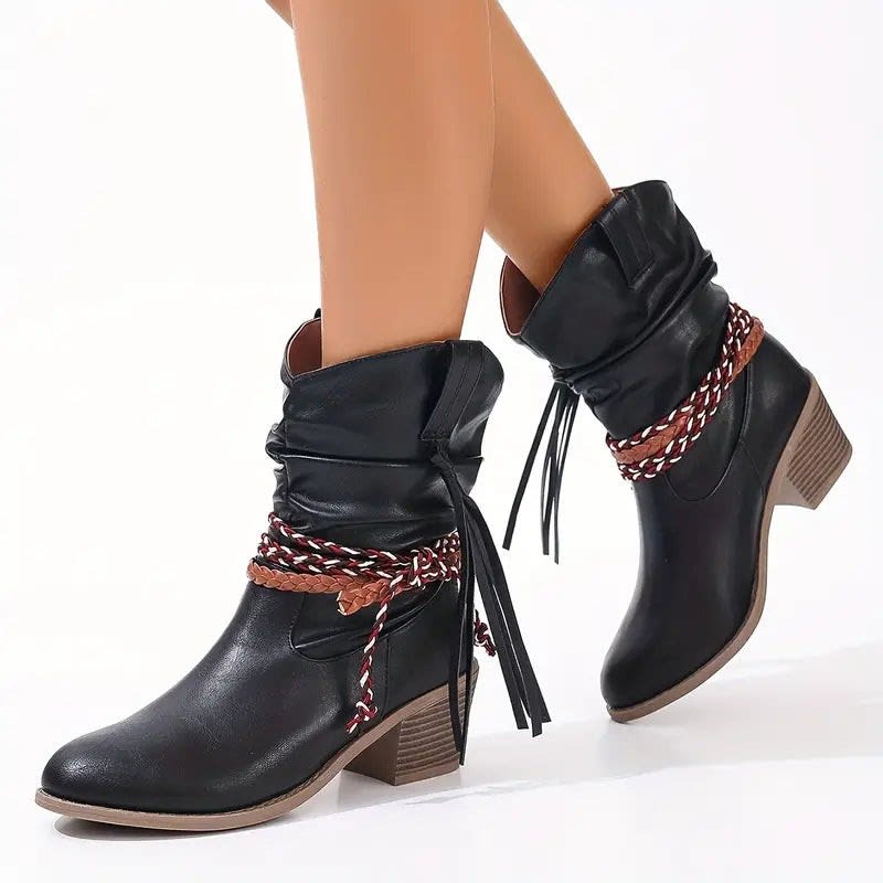 Women's Braided Strap Western Ankle Boots | Willow_5