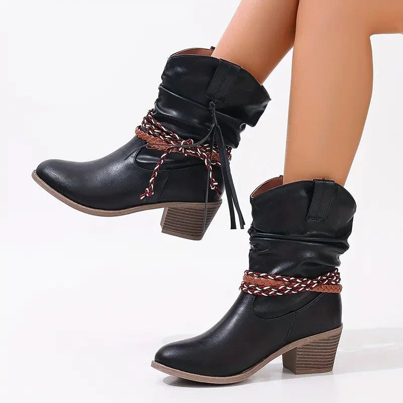 Women's Braided Strap Western Ankle Boots | Willow_8