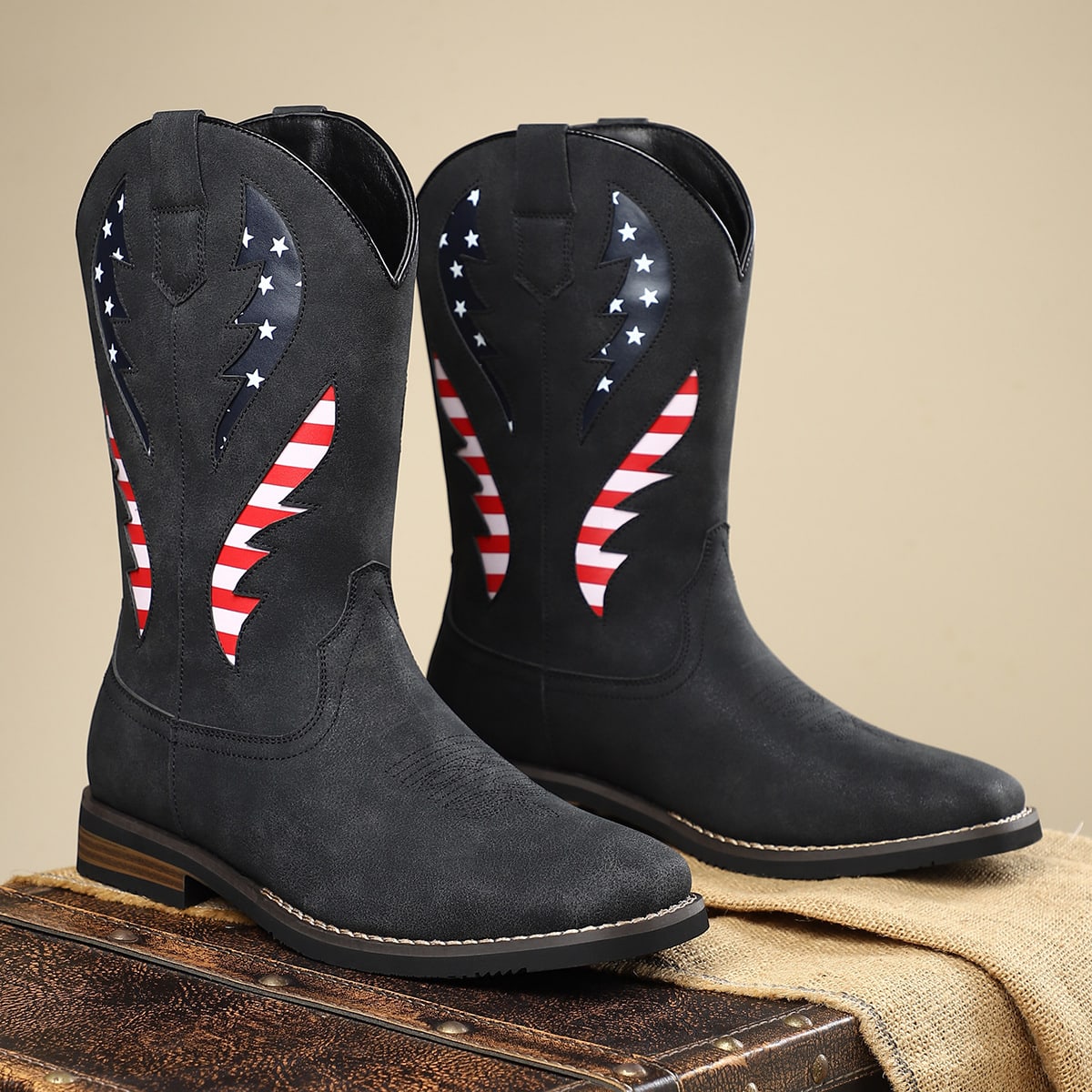 Men's American Flag Leather Western Boots | Rafi_10