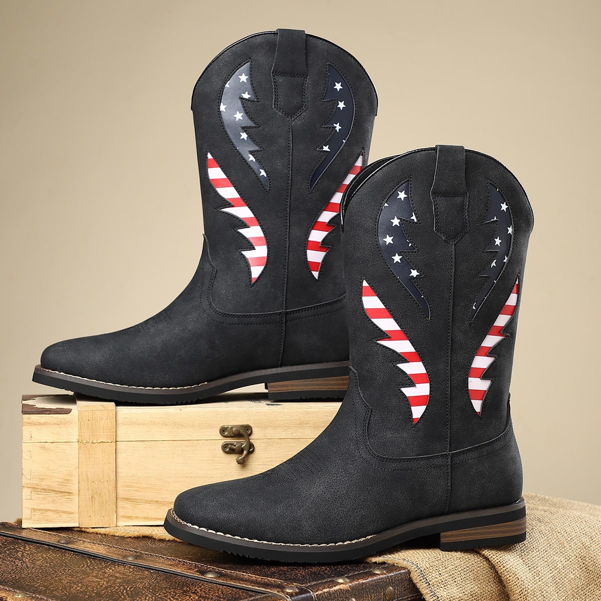 Men's American Flag Leather Western Boots | Rafi_11
