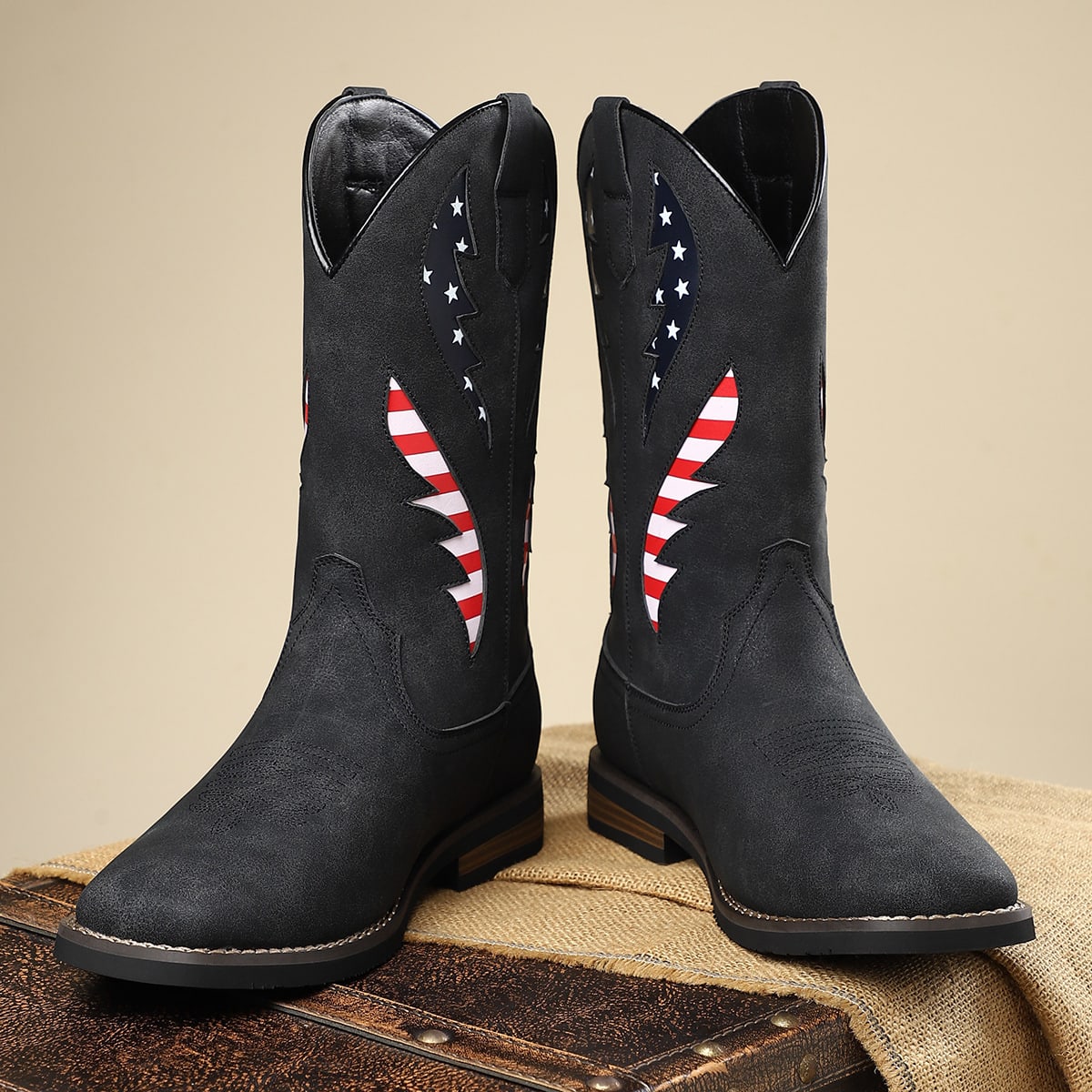 Men's American Flag Leather Western Boots | Rafi_12