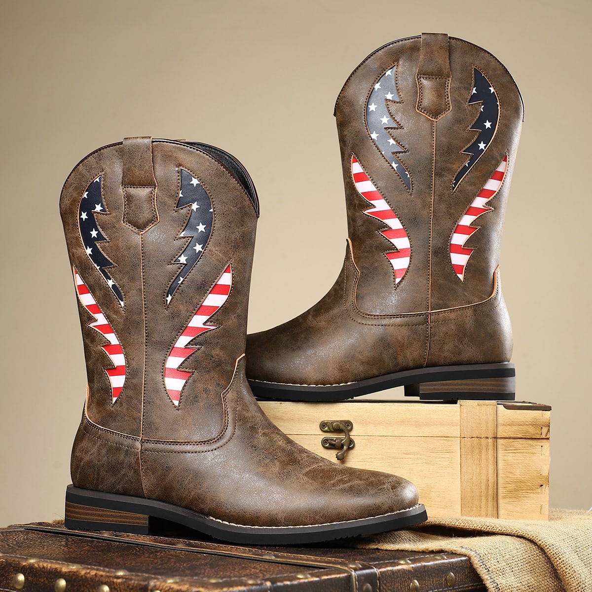 Men's American Flag Leather Western Boots | Rafi_2
