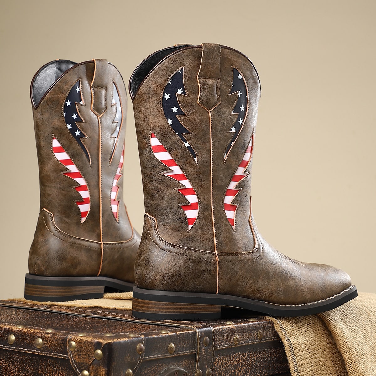 Men's American Flag Leather Western Boots | Rafi_3