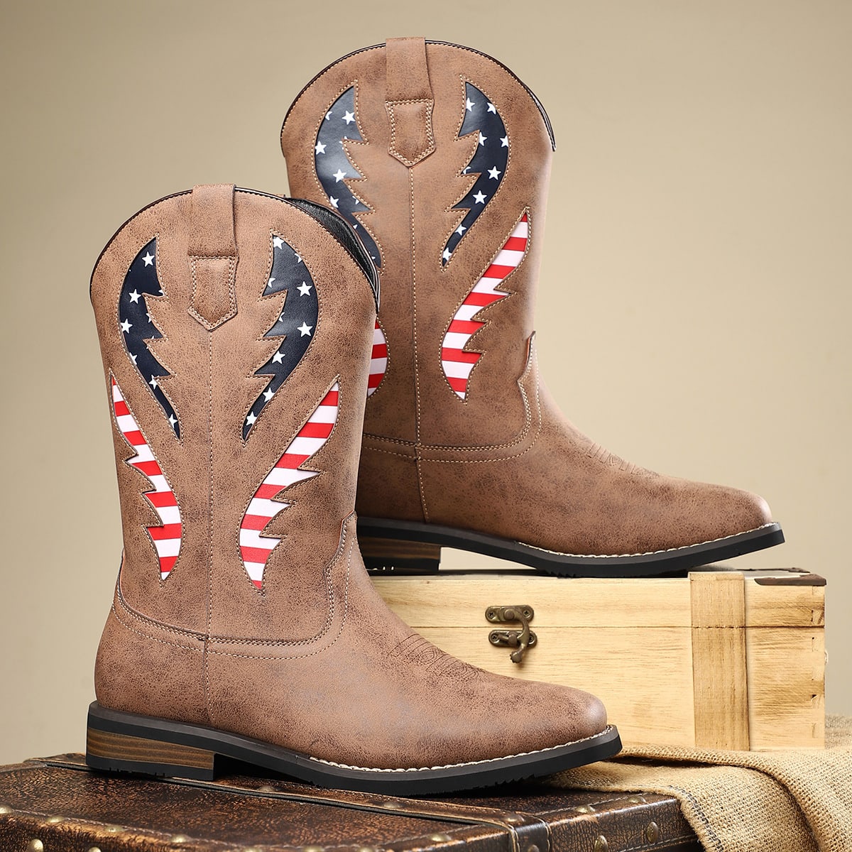 Men's American Flag Leather Western Boots | Rafi_5