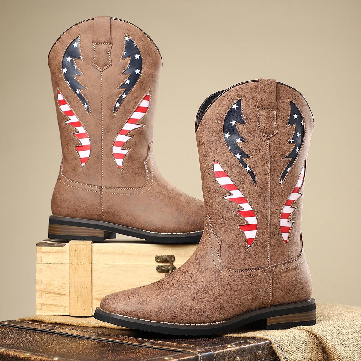 Men's American Flag Leather Western Boots | Rafi_6