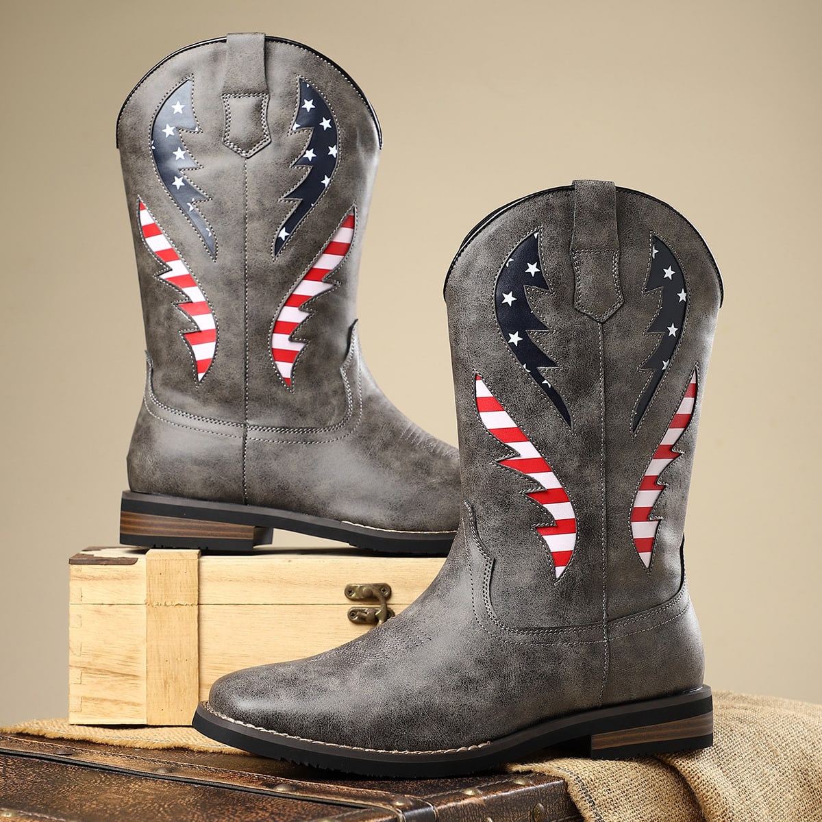 Men's American Flag Leather Western Boots | Rafi_8