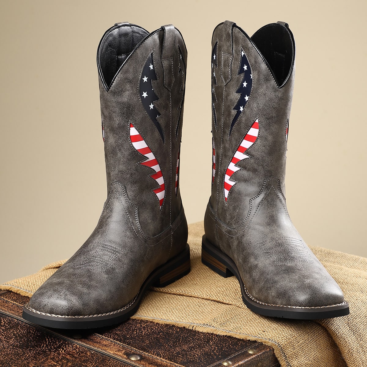 Men's American Flag Leather Western Boots | Rafi_9