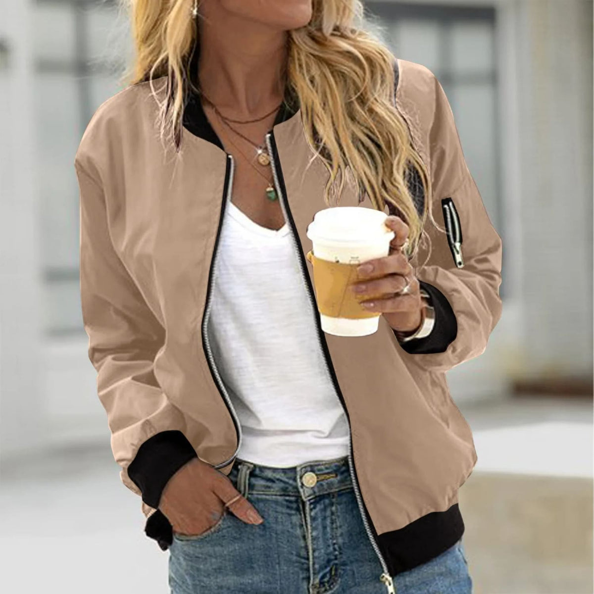 Women's Lightweight Zip Bomber Jacket | Clarabel_5