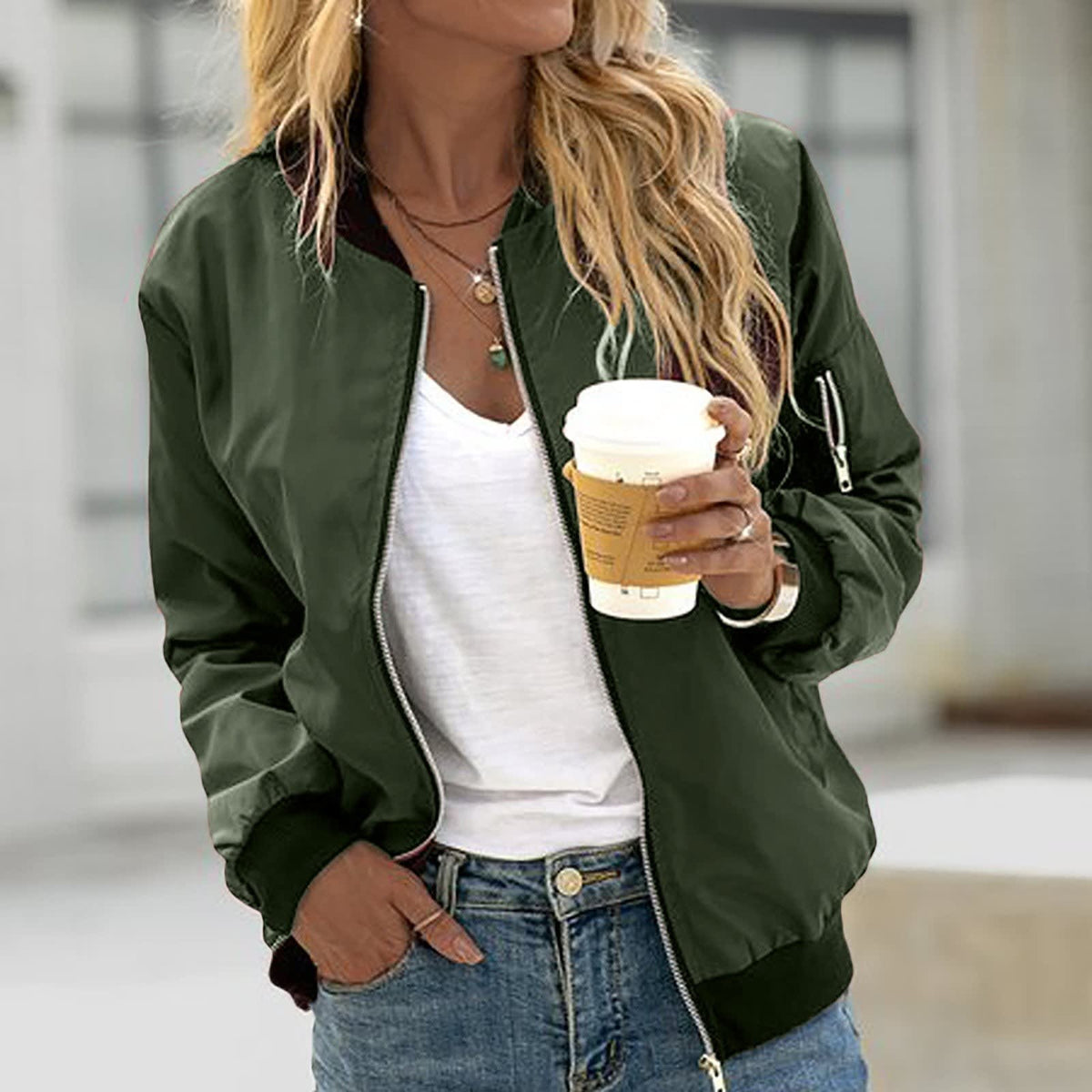 Women's Lightweight Zip Bomber Jacket | Clarabel_8