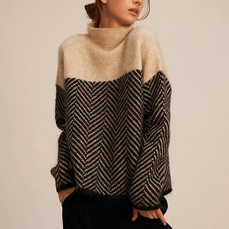 Women's Oversized Herringbone Turtleneck Jumper | Dominique_1