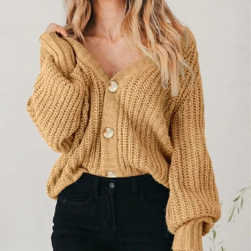 Women's Chunky Knit V Neck Cardigan | Muireann_1