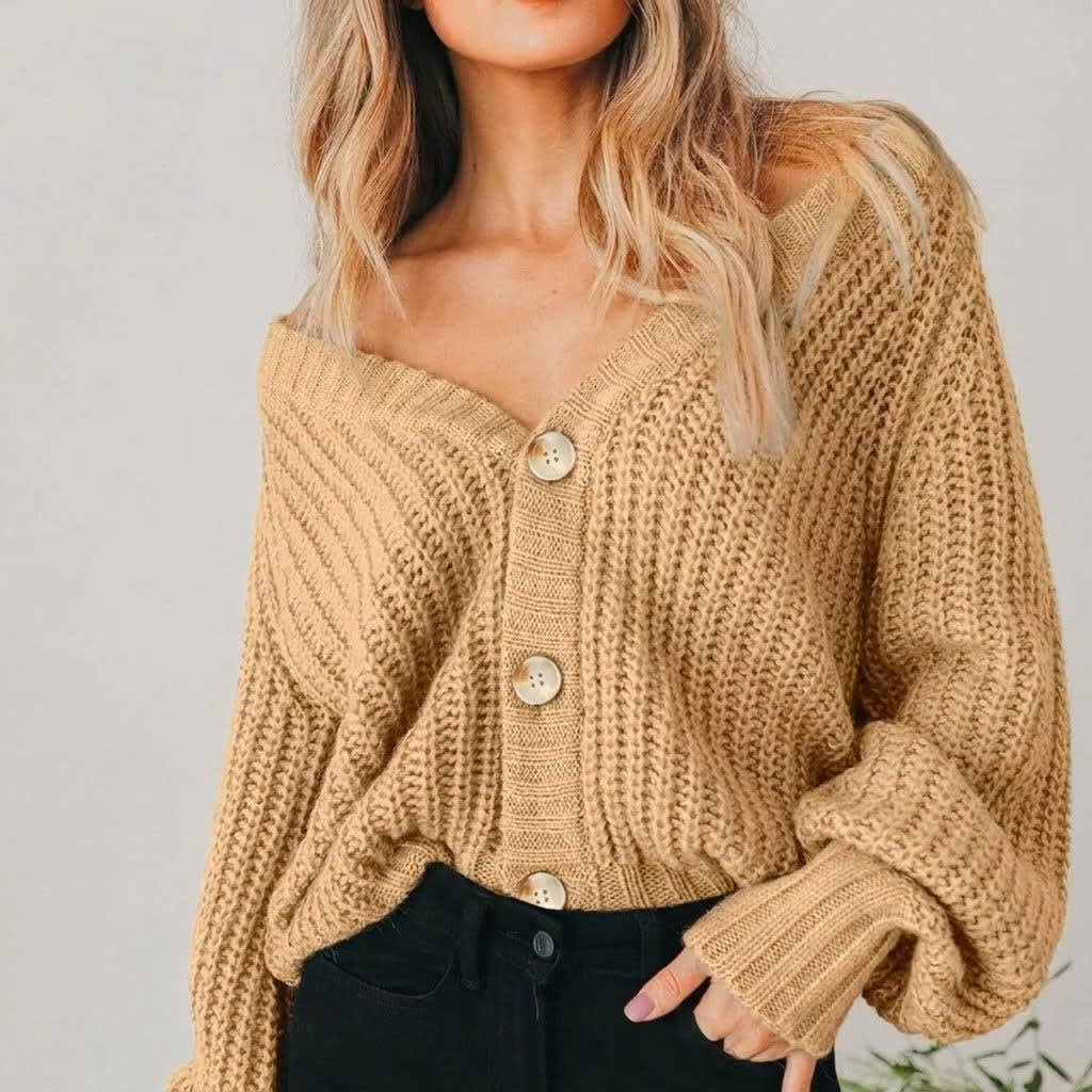 Women's Chunky Knit V Neck Cardigan | Muireann_2