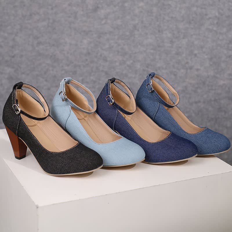 Women's Denim Ankle Strap Court Shoes | Aderyn_17