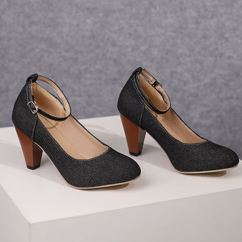 Women's Denim Ankle Strap Court Shoes | Aderyn_18