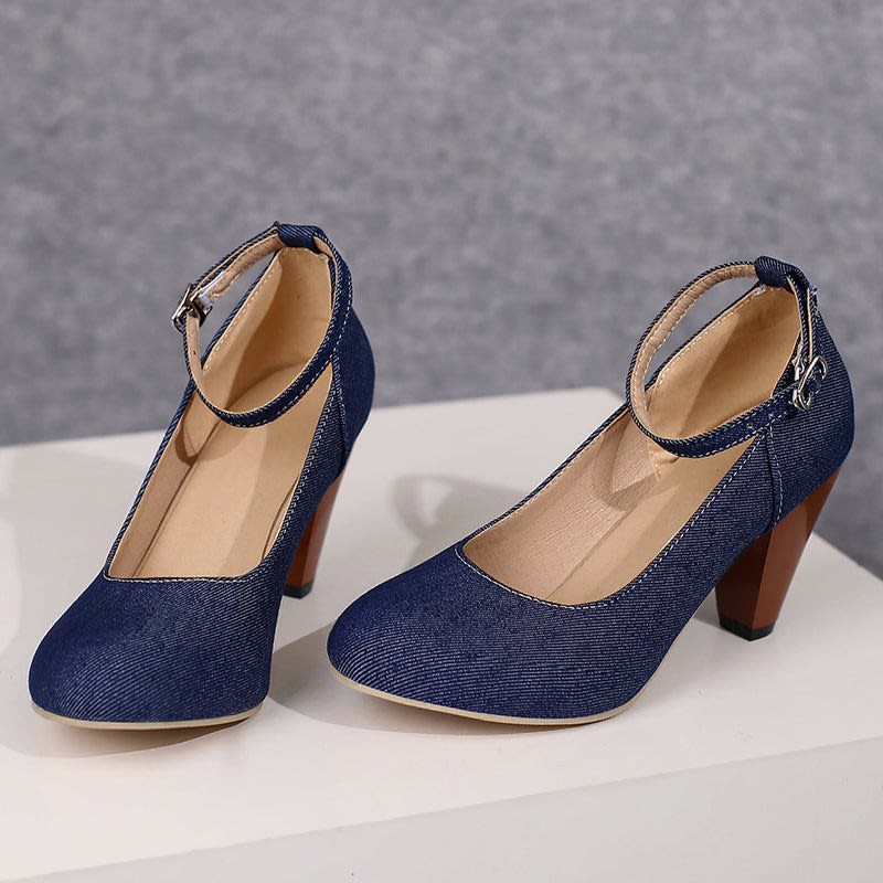 Women's Denim Ankle Strap Court Shoes | Aderyn_19
