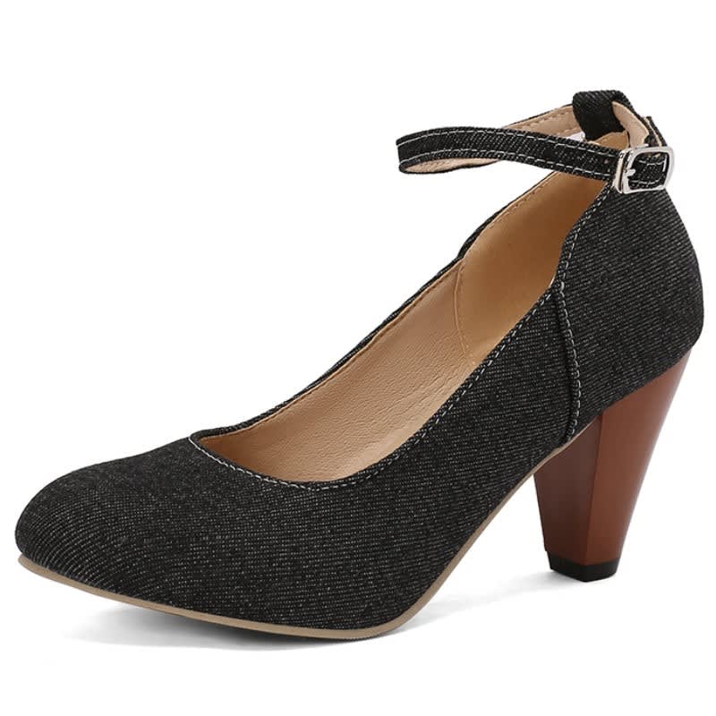 Women's Denim Ankle Strap Court Shoes | Aderyn_4