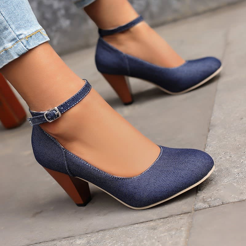 Women's Denim Ankle Strap Court Shoes | Aderyn_6