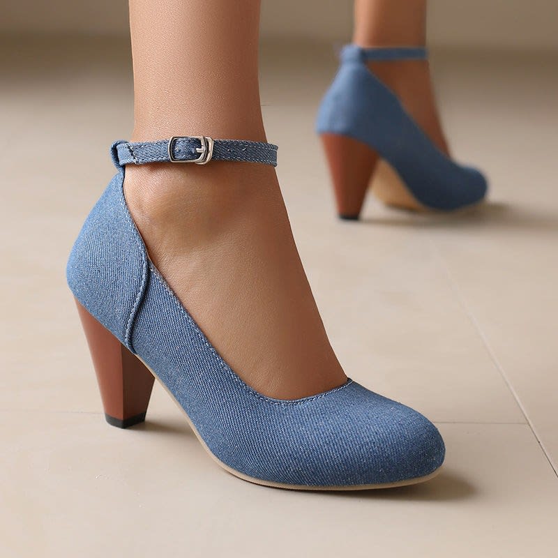 Women's Denim Ankle Strap Court Shoes | Aderyn_7