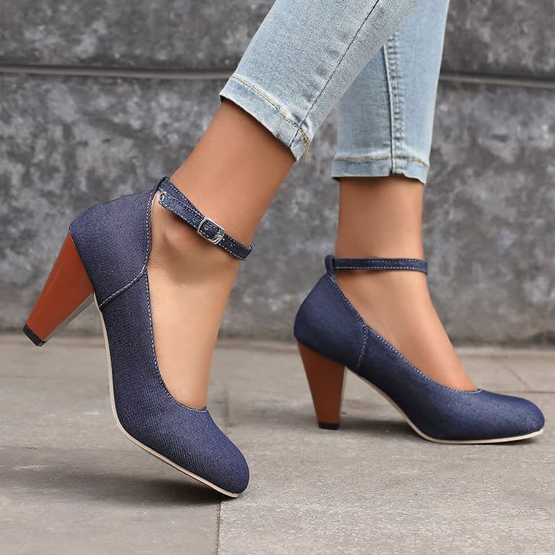 Women's Denim Ankle Strap Court Shoes | Aderyn_9