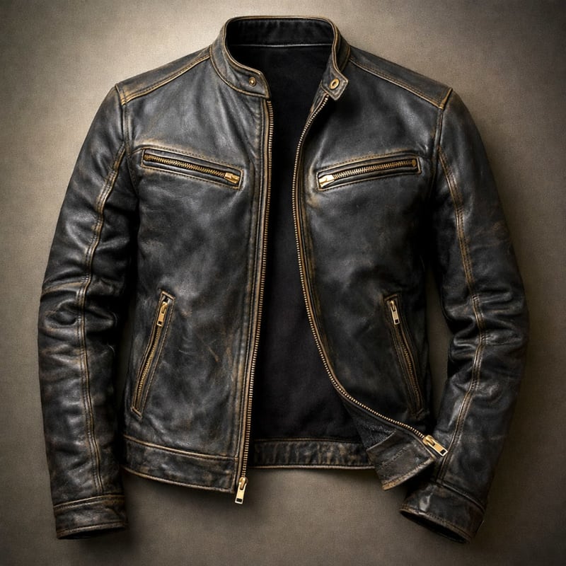 Men's Distressed Leather Biker Jacket | Dorian_1