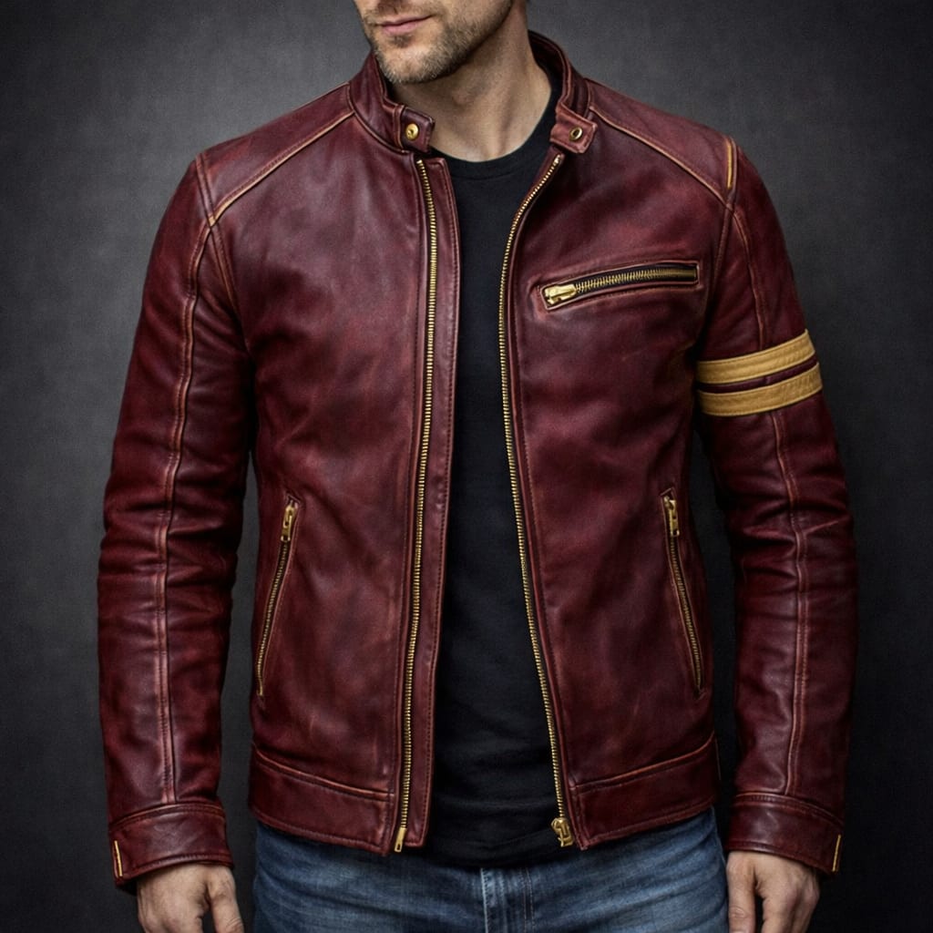 Men's Distressed Leather Biker Jacket | Dorian_8
