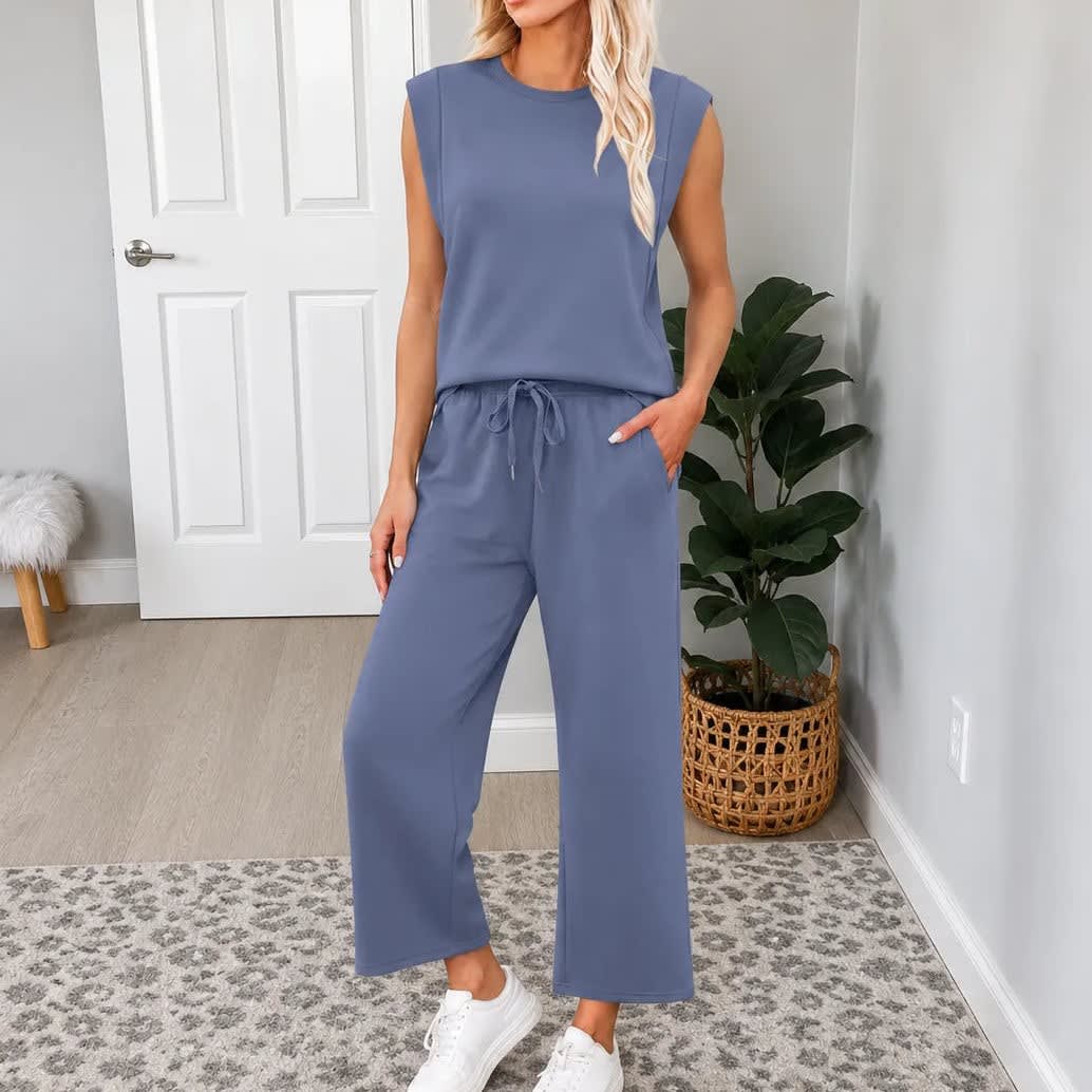 Women's Sleeveless Wide Leg Lounge Set | Maddie_16