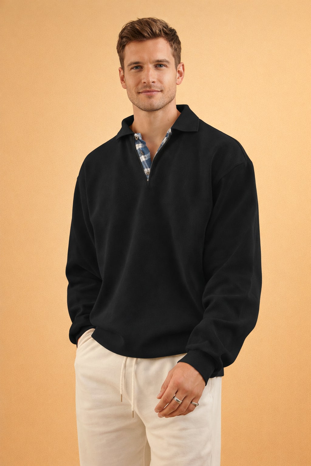 Men's Knit Long Sleeve Polo | Jake_7