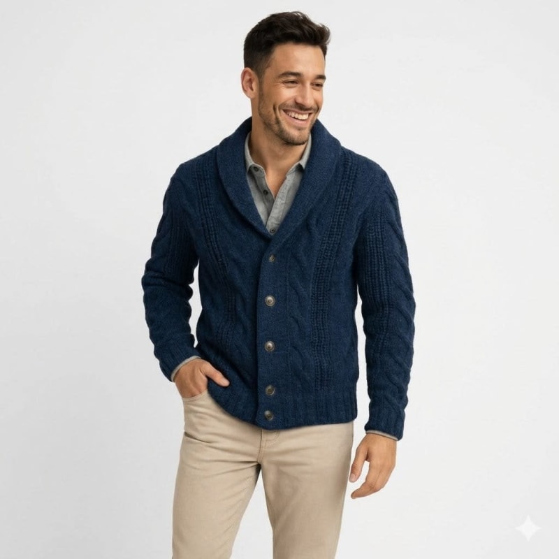 Men's Cable Knit Shawl Collar Cardigan | Algernon_1