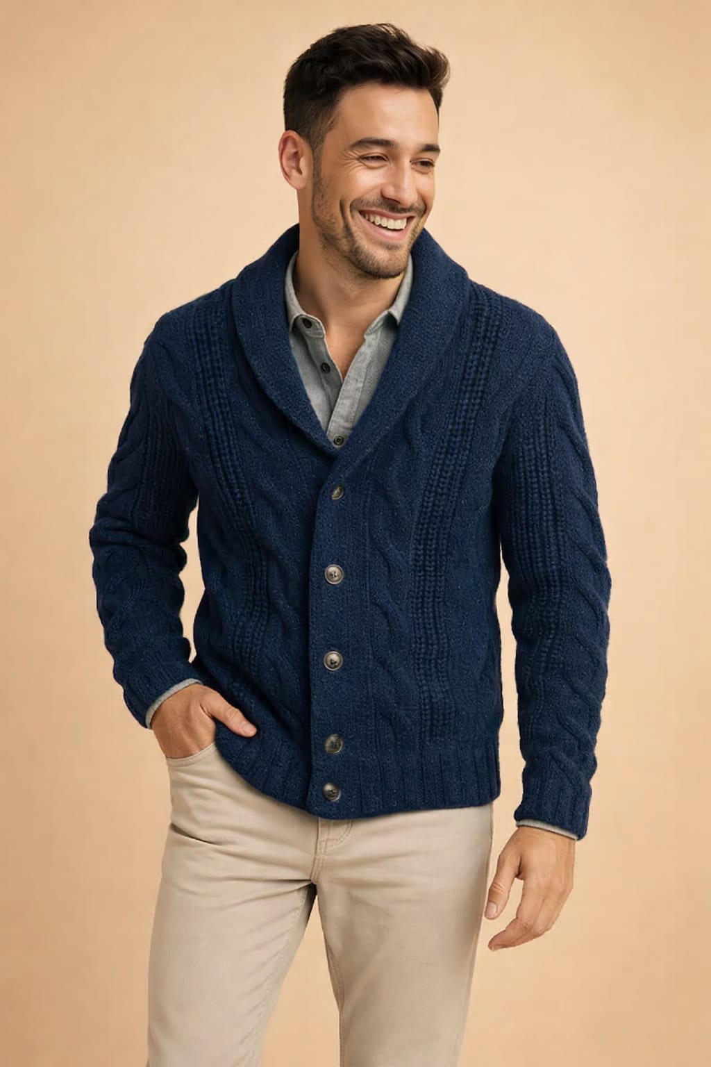 Men's Cable Knit Shawl Collar Cardigan | Algernon_2