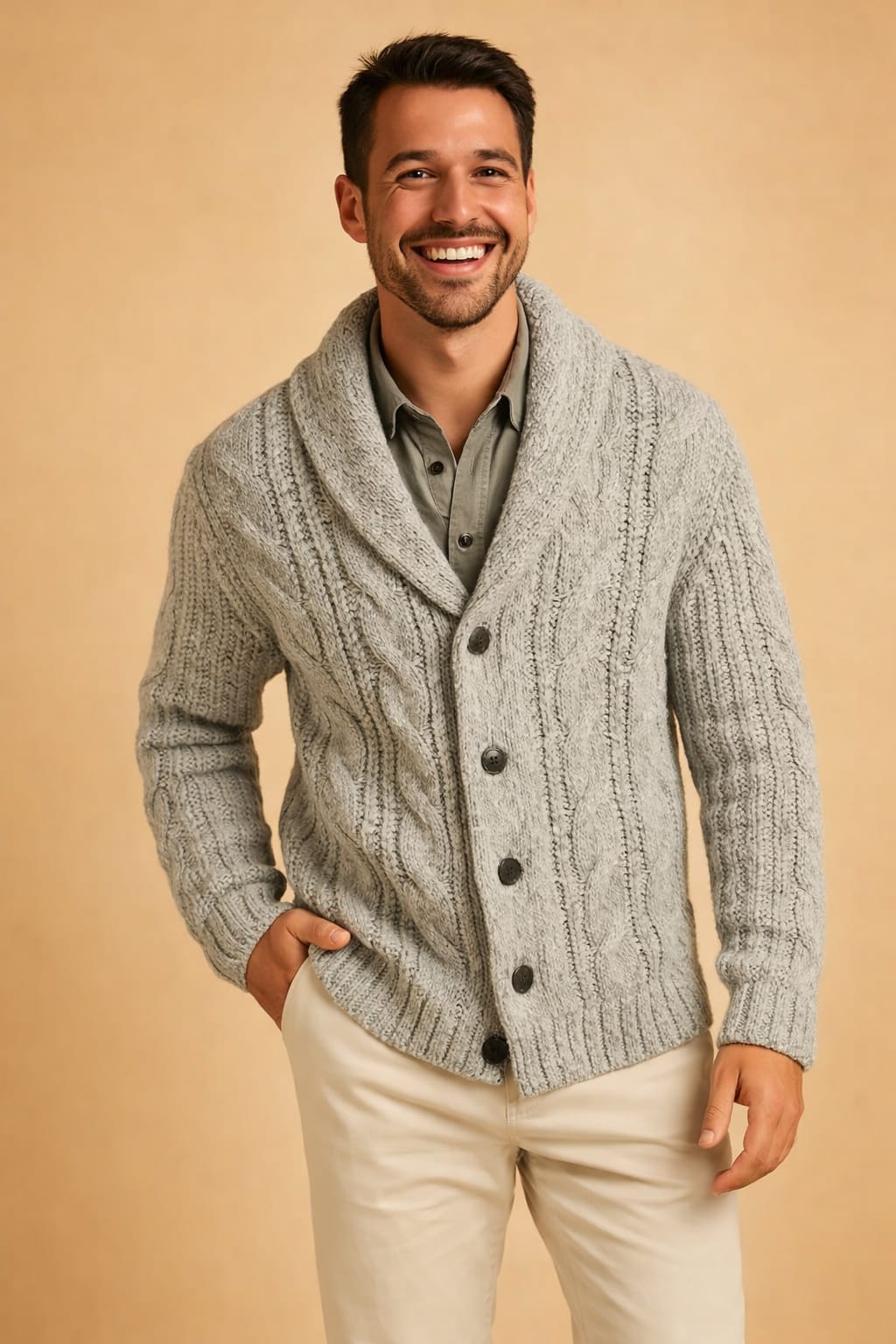 Men's Cable Knit Shawl Collar Cardigan | Algernon_3