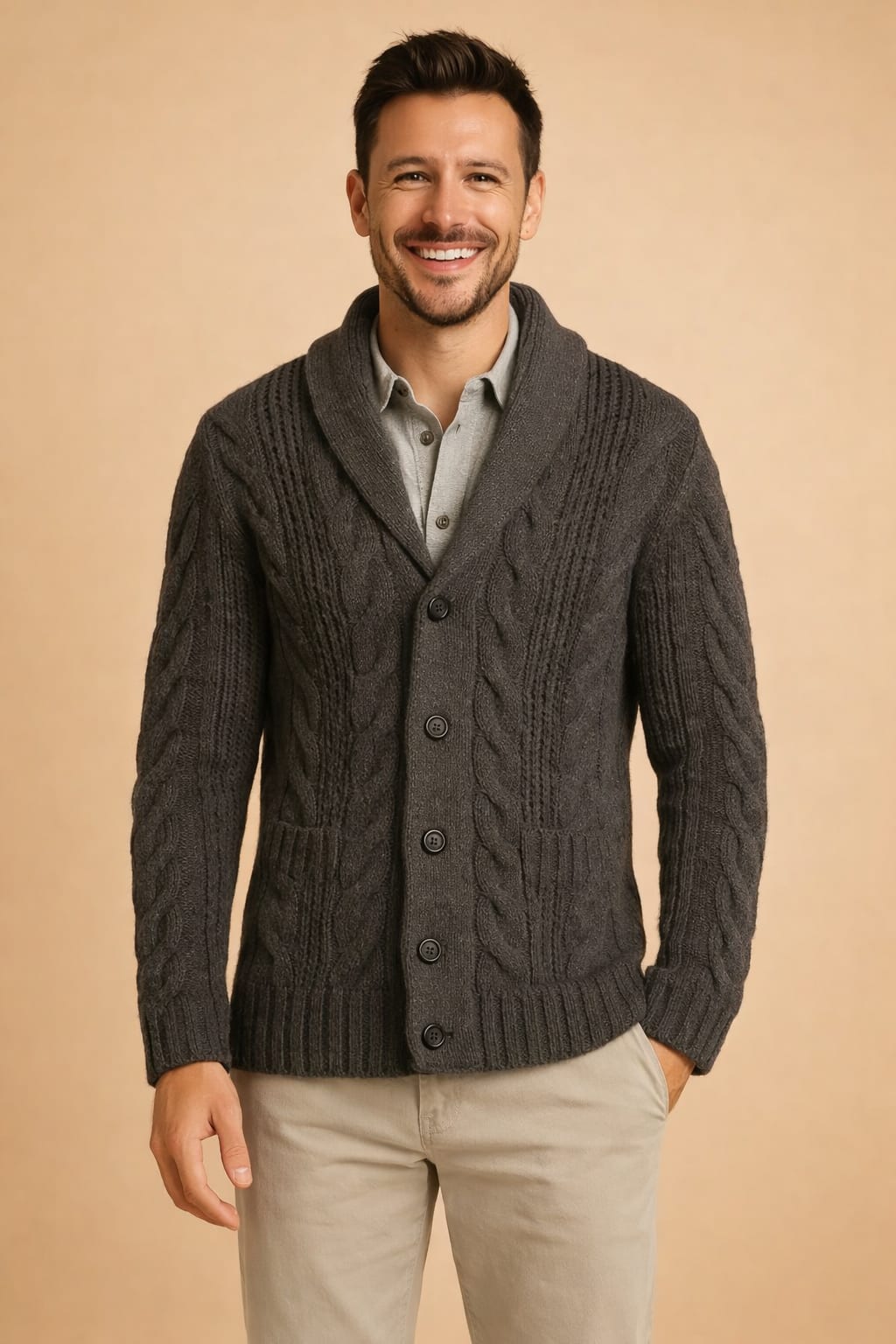 Men's Cable Knit Shawl Collar Cardigan | Algernon_4