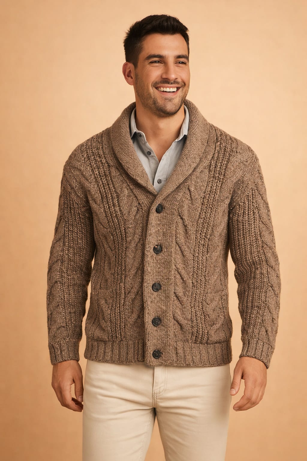 Men's Cable Knit Shawl Collar Cardigan | Algernon_5