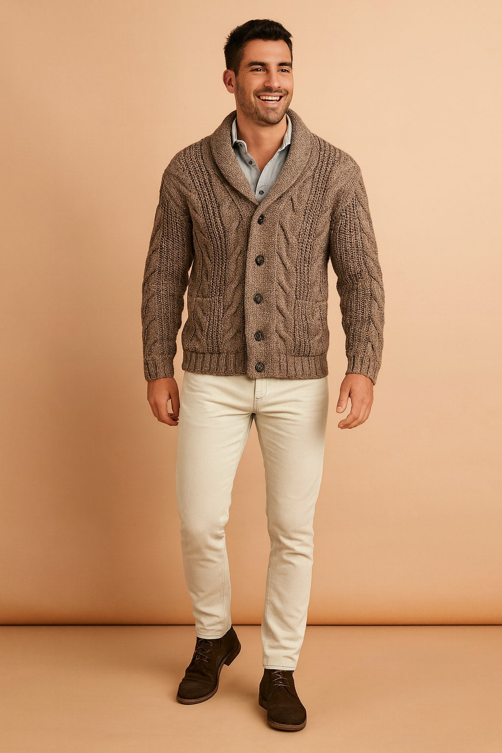 Men's Cable Knit Shawl Collar Cardigan | Algernon_7