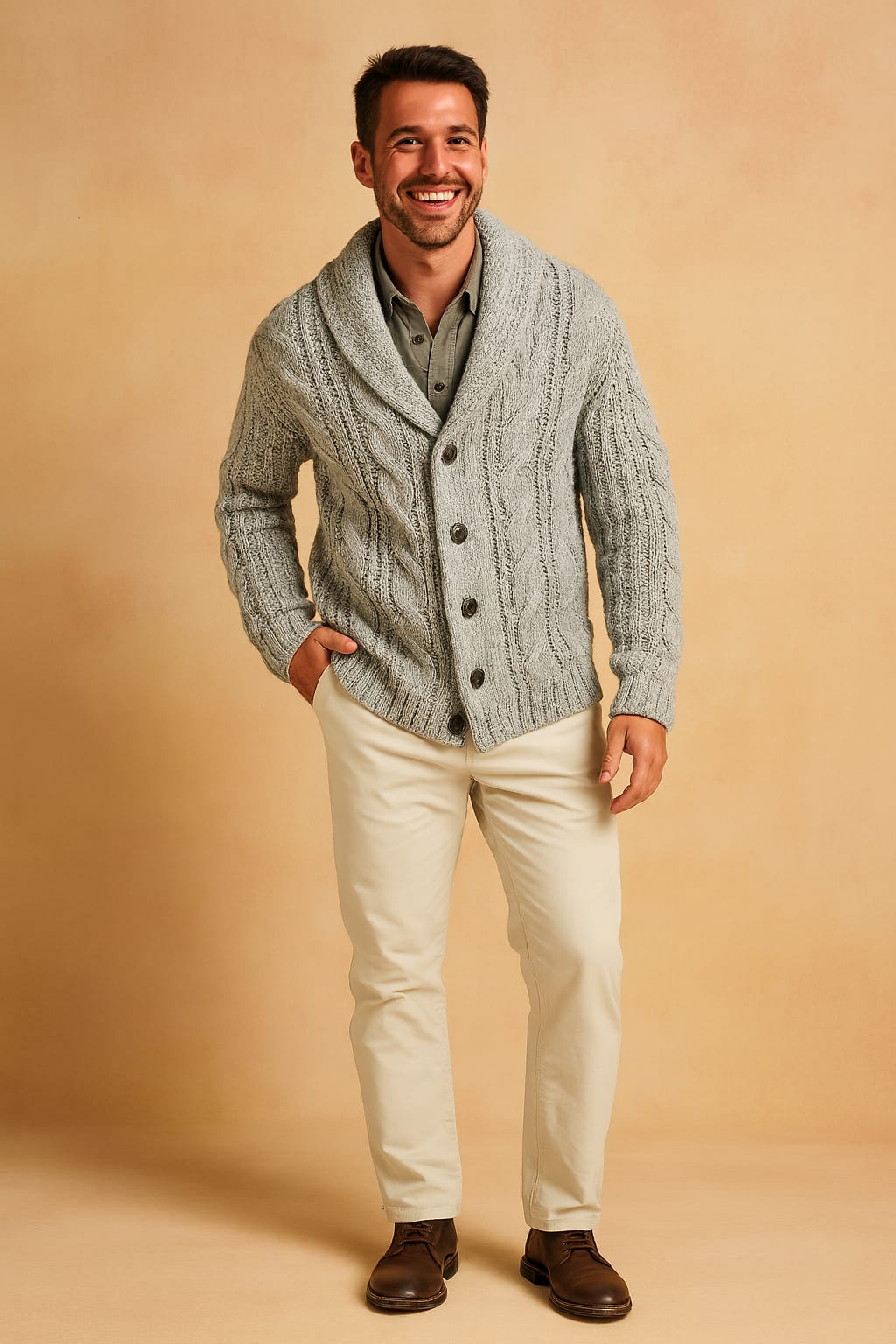 Men's Cable Knit Shawl Collar Cardigan | Algernon_9