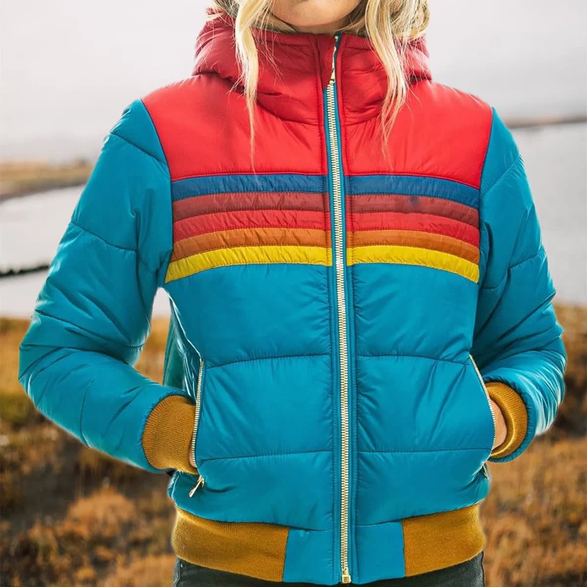 Women's Retro Striped Puffer Jacket | Nancie_7