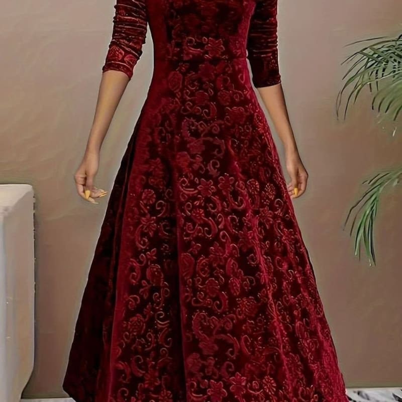Women's Velvet Square Neck Midi Party Dress | Tara_1