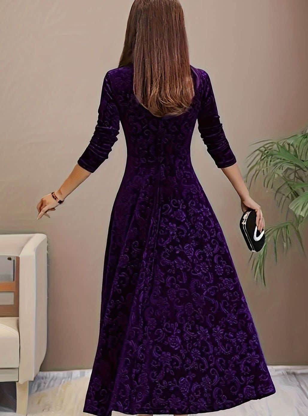Women's Velvet Square Neck Midi Party Dress | Tara_7