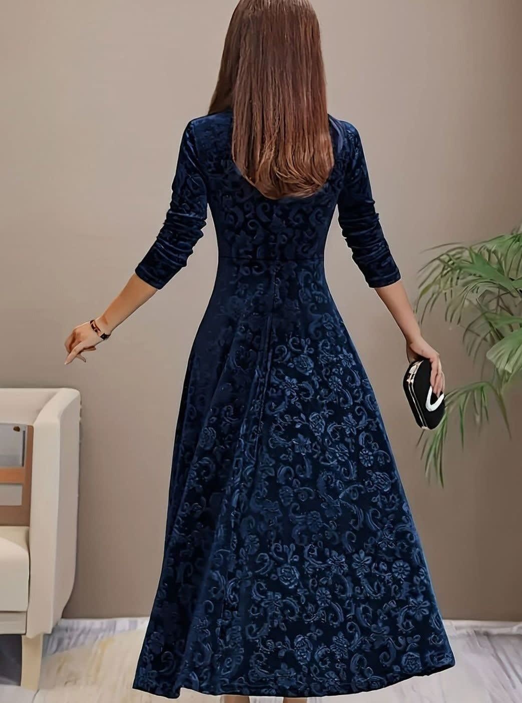 Women's Velvet Square Neck Midi Party Dress | Tara_8