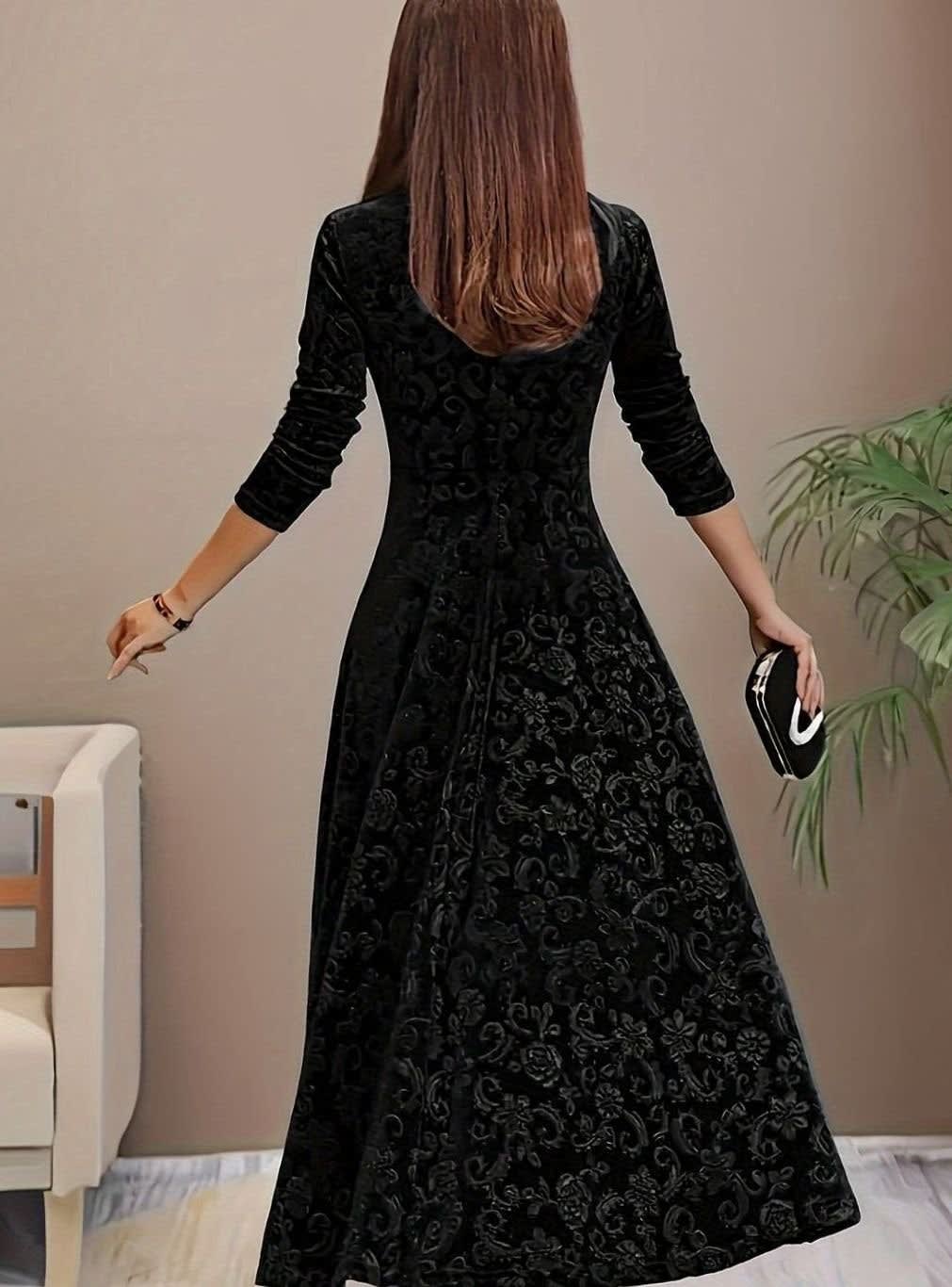 Women's Velvet Square Neck Midi Party Dress | Tara_9